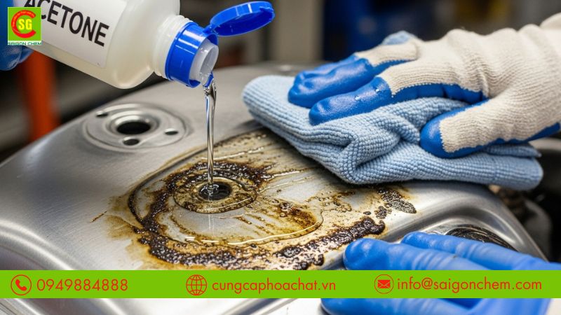 Acetone loại bỏ dầu mỡ v&agrave; tạp chất hiệu quả 